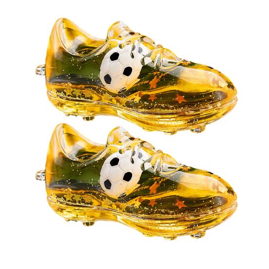 2Pcs Keychain Pendant Acrylic Football Boot Design Keychain with Glitter Quicksand Oil Flowing жёлтый