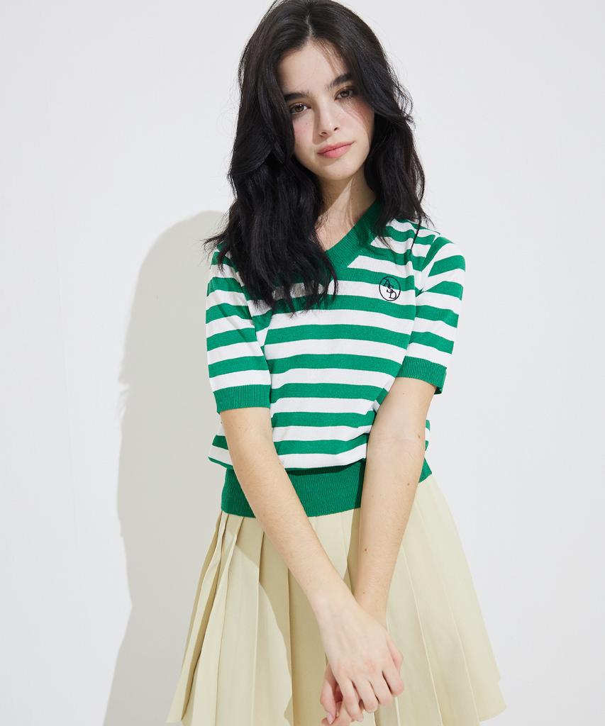 AWESOME STUDIO V-Neck Striped Knit Green