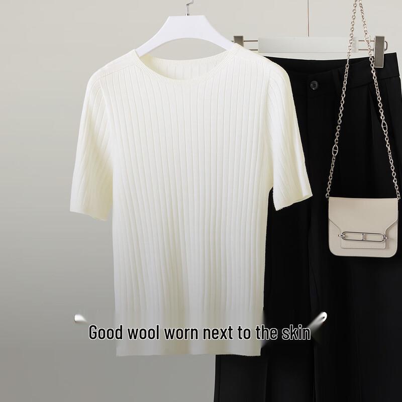 

Northern Deer Silk Wool Blend Ribbed Knit Short Sleeve Top XL