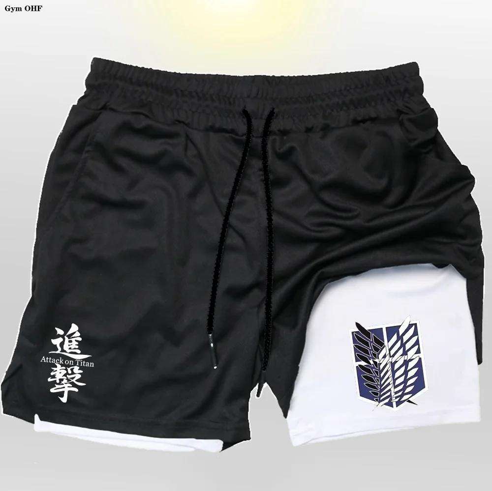 

Anime Attack On Mens Gym Quick-Dry Jogging Shorts Fitness Workout Running 2 in 1 Short Pants Men Sports Bodybuilding Sweatpants M