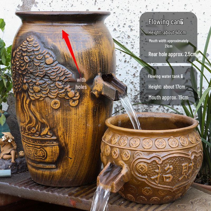 Komplettes Wasserfall-Dekoration Keramik-Aquarium mit zirkulierendem Wasser und Filter für die Wasserlandschaftsgestaltung.