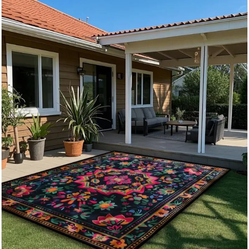 Böhmischer Stil Teppich Rosarot Wohnzimmer Schlafzimmer Bodenmatte Außen Terrasse Gartendekoration Raumfläche Heimdekoration Matten