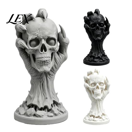 Skull Hand Statue 3D Printed & Devil Figurine, Realistic Holding Unique Halloween Gifts Statue, Gothic Desktop Ornament for Home Decoration