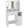 Dressing Table With Mirror And 10 LED Lights Adjustable Brightness Drawer Cupboard And Open Shelves 80x40x135cm White