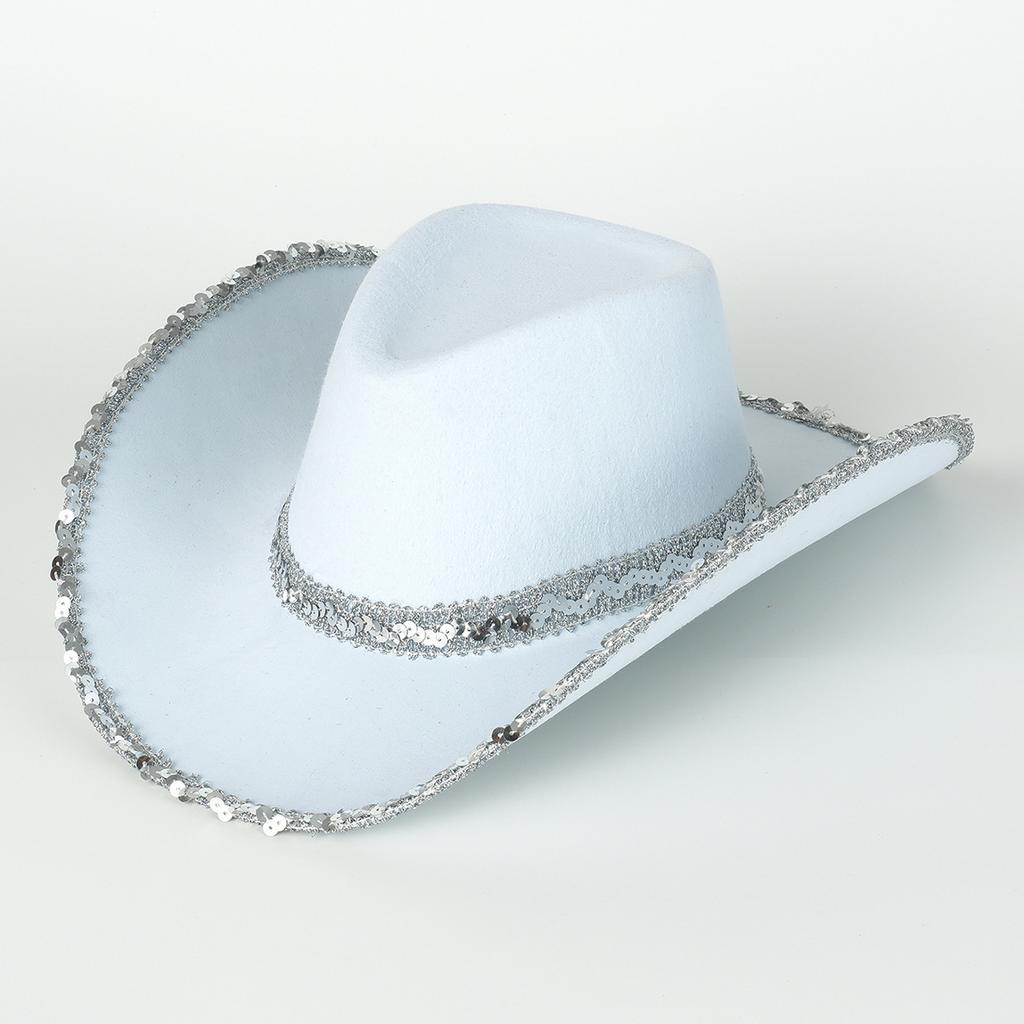 Men's and women's cowboy hats personalized wide sequins accessories wide brim curved brim trendy hat party jazz hat gift