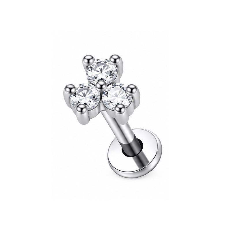 Stainless Steel Lip Ring Threaded Leaf Piercing Jewelry Micro Paved Zircon Minimalist Design