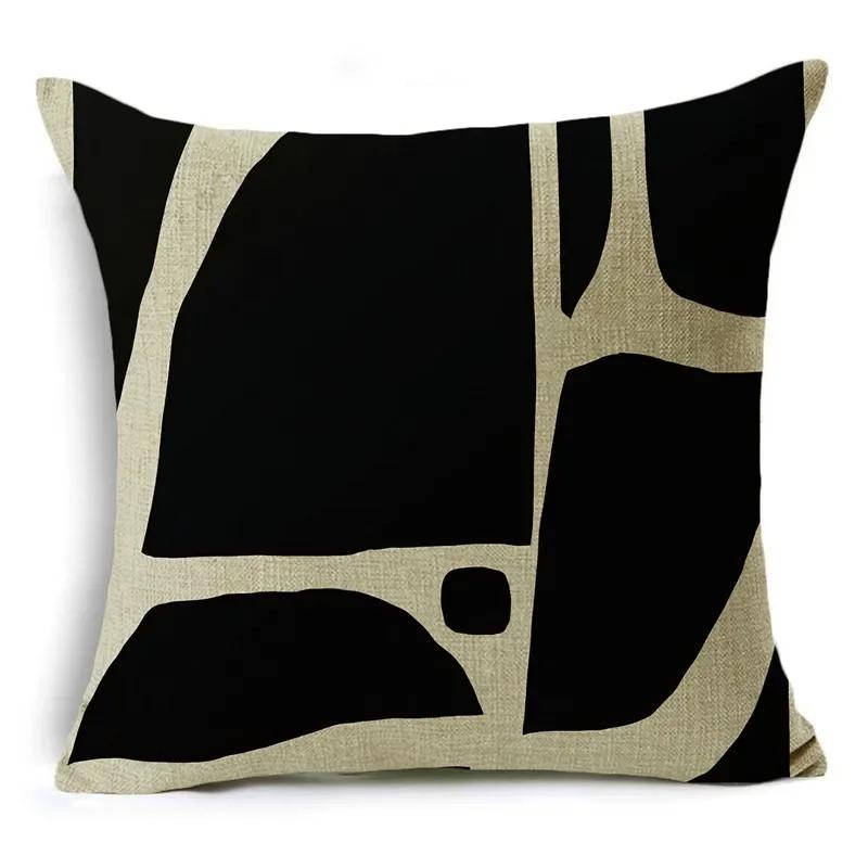 Black And White Collection Geometric Prints Linen Pillowcase Square Bedroom Car Decor Cushion Cover 40Cm/45Cm And 50Cm