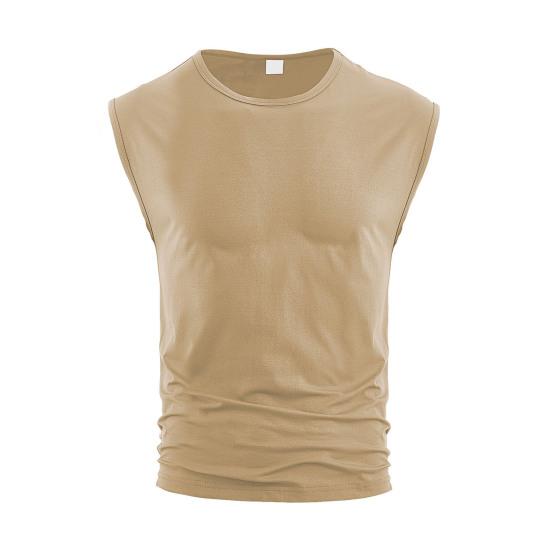 

Men Vest Round Neck Sleeveless Pure Color Summer Sport Vest Quick-Drying Outdoor Running Fitness Tank Tops Daily Wear XL хаки