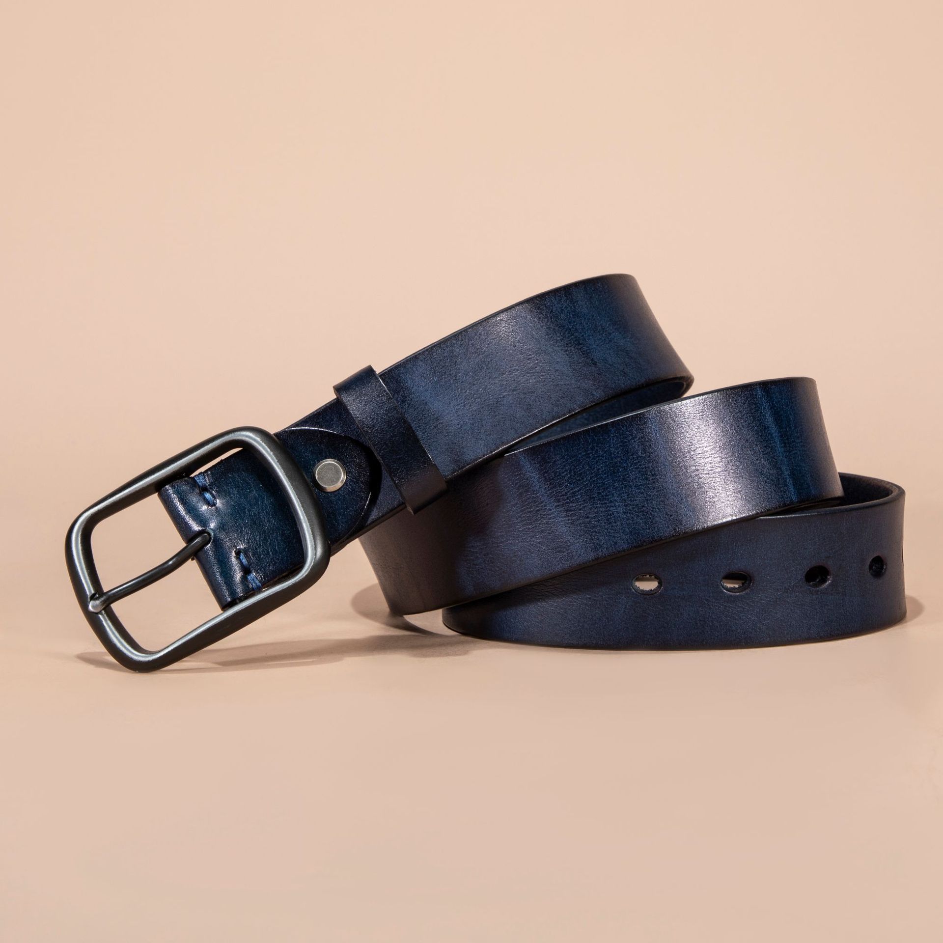 

Винтажный мужской ремень из натуральной кожи с широкой талией и пряжкой в виде головы, мужской классический ремень 110cm-130cm синий