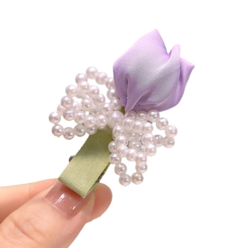 Cute Sweet Tulip Pearl Hairpin Premium Sense Korean Style Fairy Hairpin Pearl Bowknot Hair Clip Women Hair Accessories фиолетовый