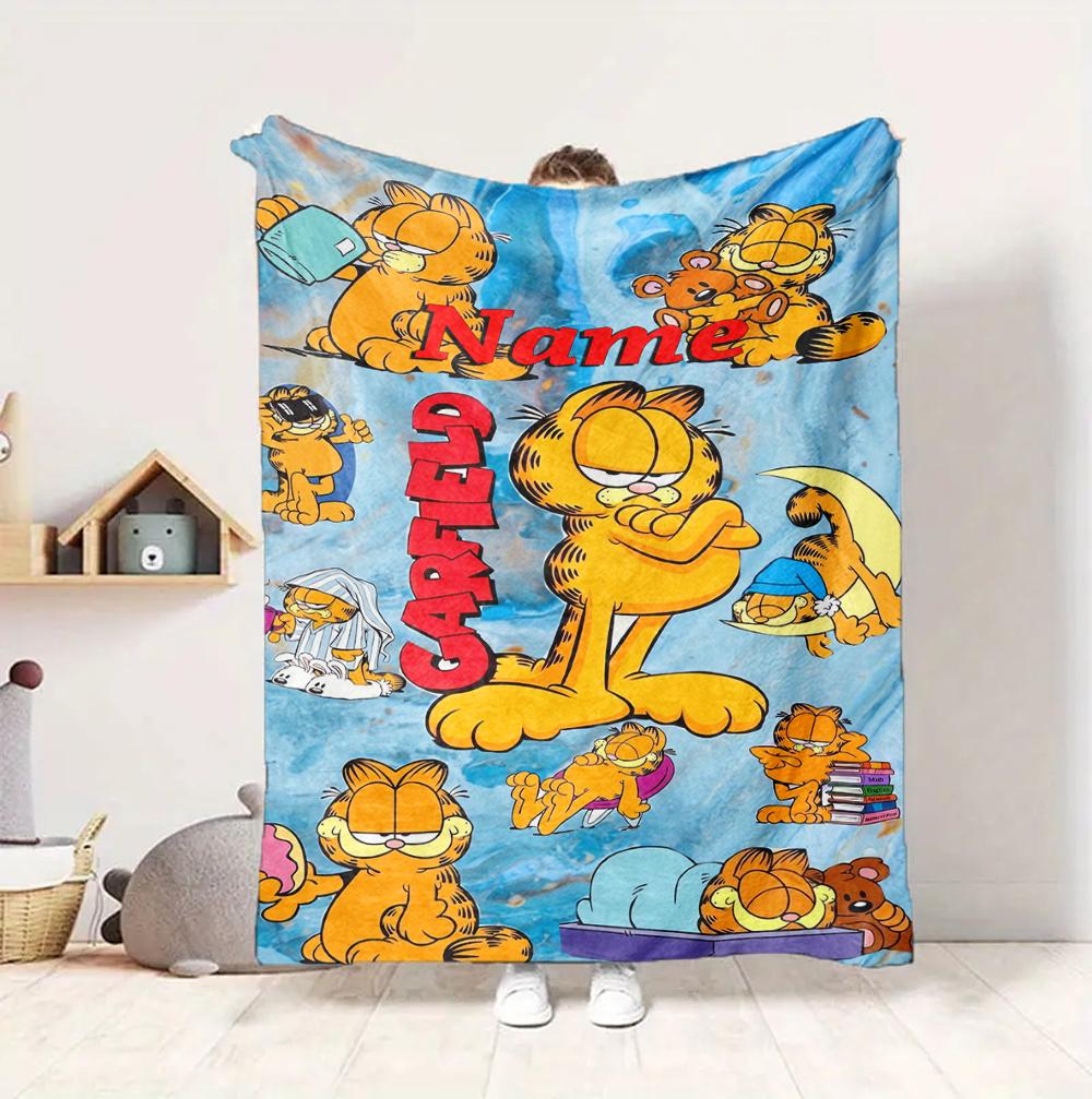 Custom Name Garfield Dreams Flannel Blanket Throw Blanket Soft Warm Sofa Bed Decor Unique Gift