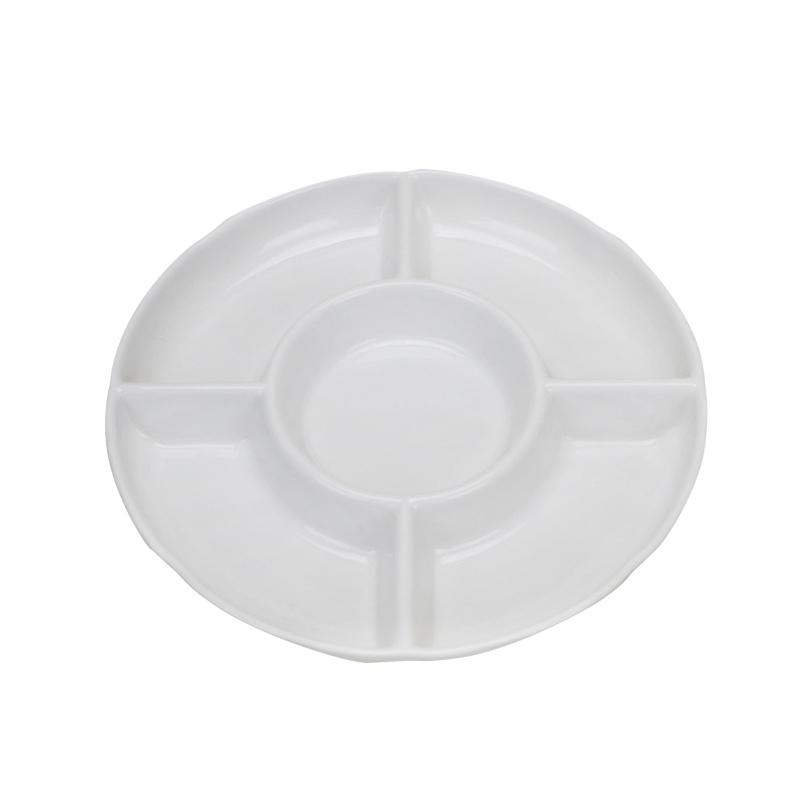 Rundes Serviertablett für Snacks Weiß Rustikal Keramik Lebensmittelaufbewahrung Teller Restaurant Esszimmer Küchenzubehör Organisation