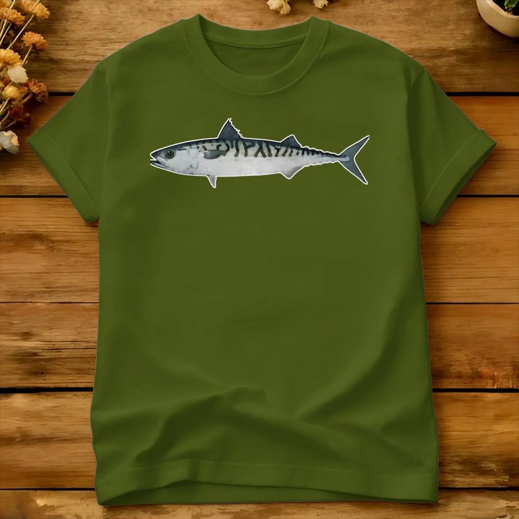Atlantik Makrele Aquarell Kunst T-Shirt Sommer Baumwolle T-Shirts Für Unisex Design T-Shirt Kurzärmelig Y2k Lustiges Oberteil T-Shirts
