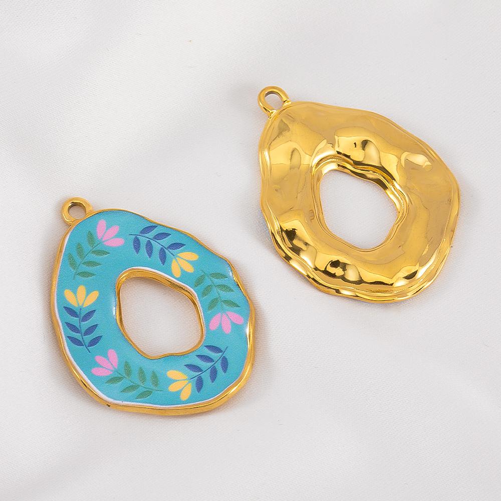 2pcs Stainless Steel Pendants Gold Plated Multicolor Flower Pattern Natural Scenery Printed Charm for DY Necklace Jewelry Making