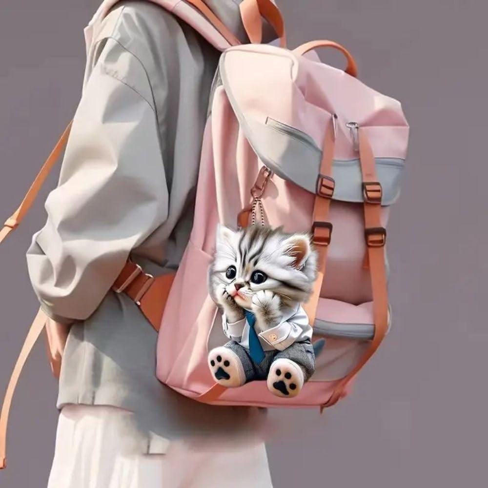 Cat Car Mirror Pendant Car Hanging Ornament Acrylic Rear View Mirror Car Interior Decoration Gift with Cartoon Chain