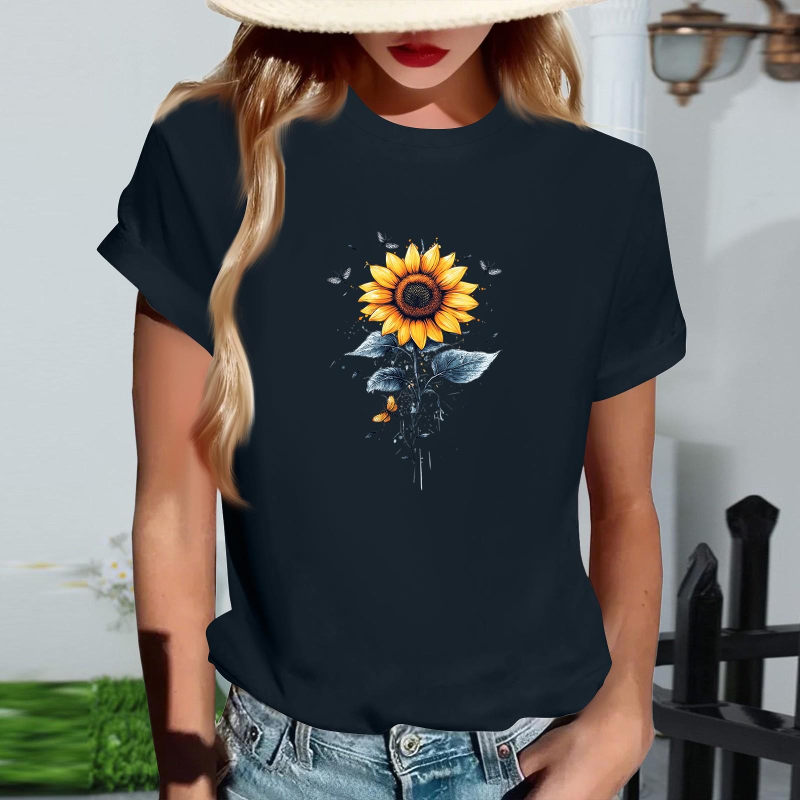 

Жіноча модна футболка з круглим вирізом, повсякденна, з ретро-принтом, з короткими рукавами M Темно-синій