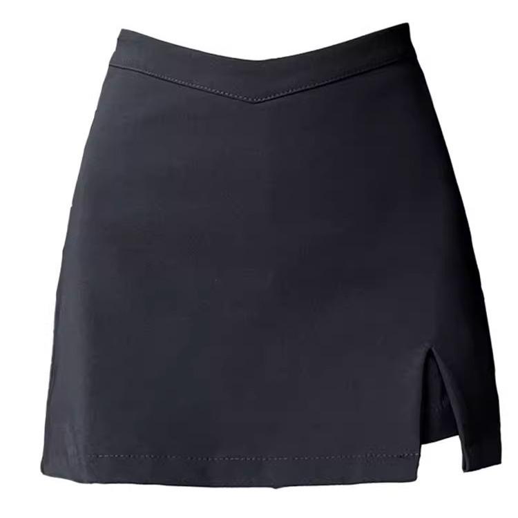 Spring 2024 Sexy Black High-Waisted Slit A-Line Skirt for Women