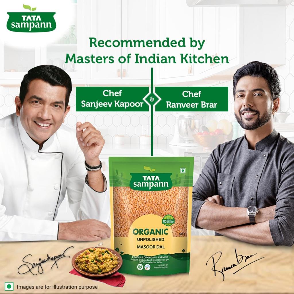 Tata Sampann Organic Unpolished Masoor Dal 500g Pack High Protein Fiber Rich Staple Food