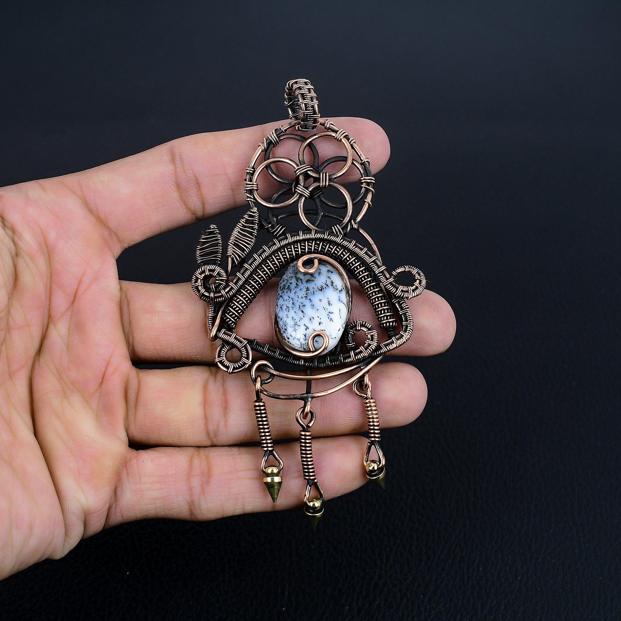 

Dendrite Opal 999 Copper Wire Wrapped Pendant, Handmade Gemstone Jewelry Pendant Gift For Birthday 2.55 Inches