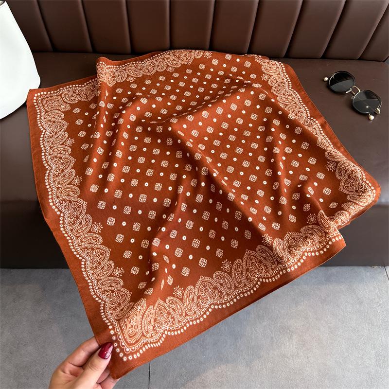 Broken cashew nut imitation velvet herringbone pattern cotton and linen small square scarf silk scarf headscarf shawl sun protection scarf women's sca