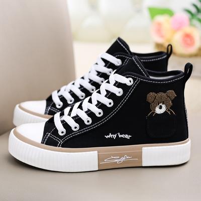 Pocket Bear High Top Shoes Women Ins Canvas Shoes Board Shoes Plus Size Women's Shoes