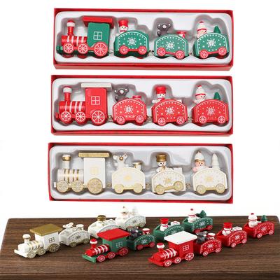 3Pcs Wooden Christmas Train Miniature Holiday Decorations for Tree Tabletop Seasonal Ornaments for Party and Home Use