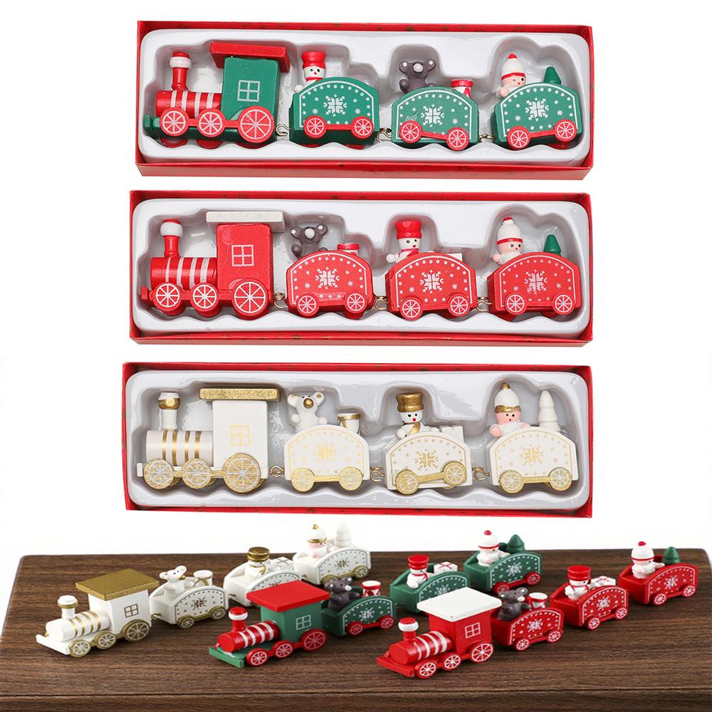 3Pcs Miniature Wooden Train Christmas Decorations for Holiday Tree and Tabletop Festive Ornaments Seasonal Party and Home Decor