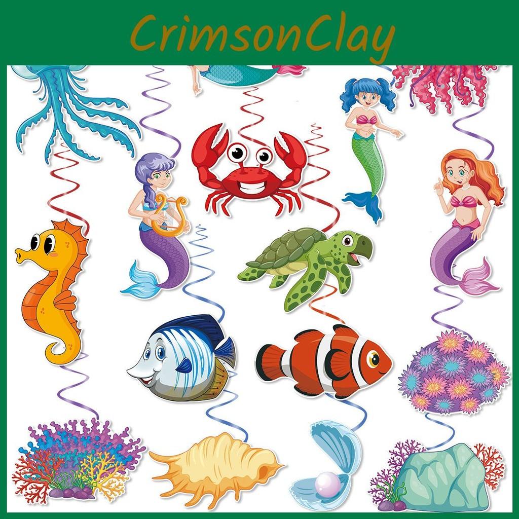 Mermaid Theme Venue Decor With Crab Seahorse Paper Spiral Hangings Parties For