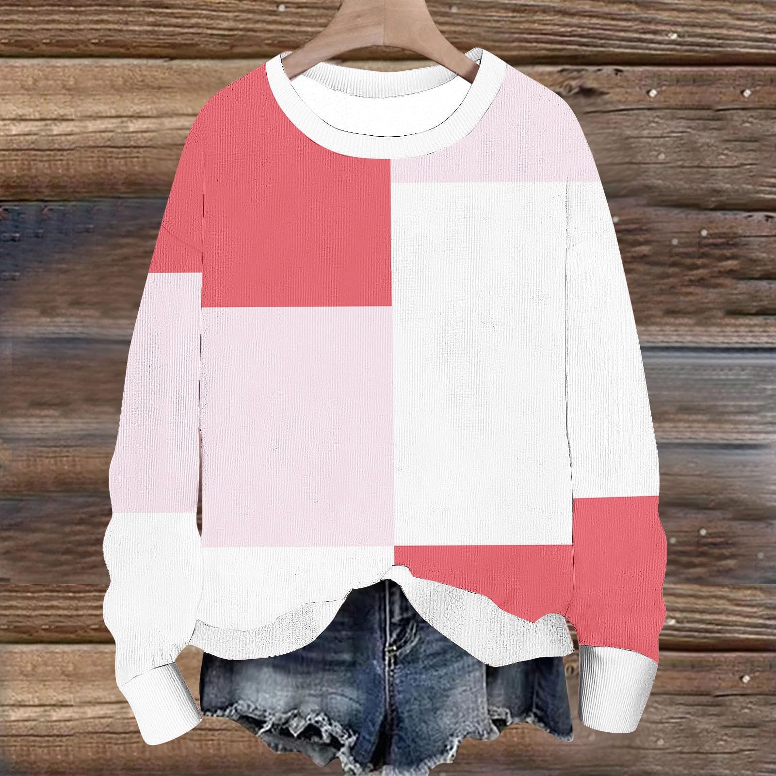 

Женское свободное удобное повседневное модное худи с круглым вырезом и длинными рукавами, с цветными блоками M