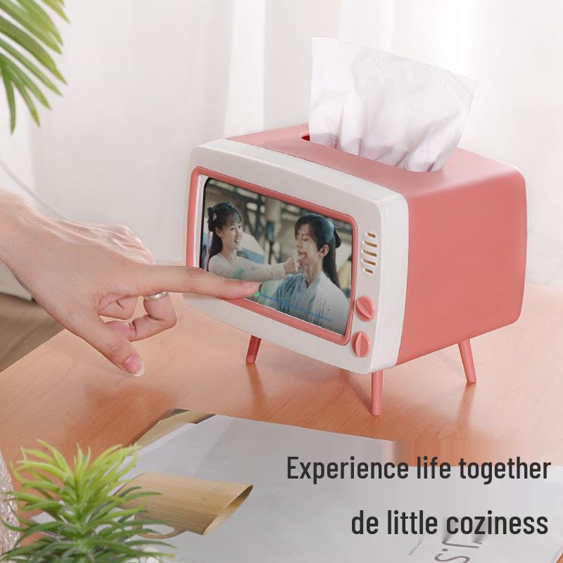Retro TV Tissue Box and Mobile Phone Holder - Multi-functional for Home, Living Room, Coffee Table, and Restaurant Use.