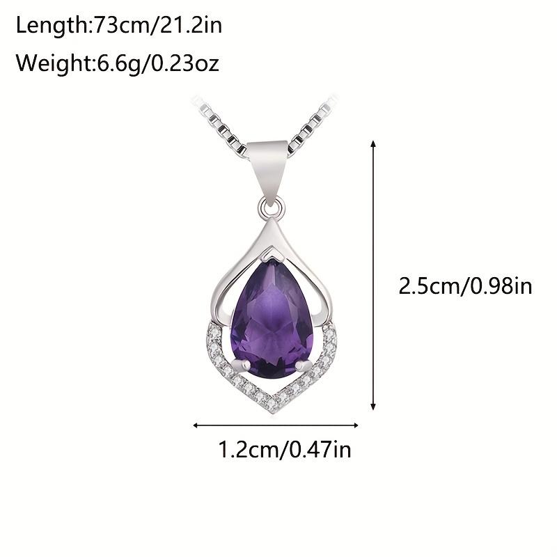 1Pc Water Drop Shape Pendant Necklace Purple Artificial Diamond Pendant Men's and Women's Necklace Anniversary Gift