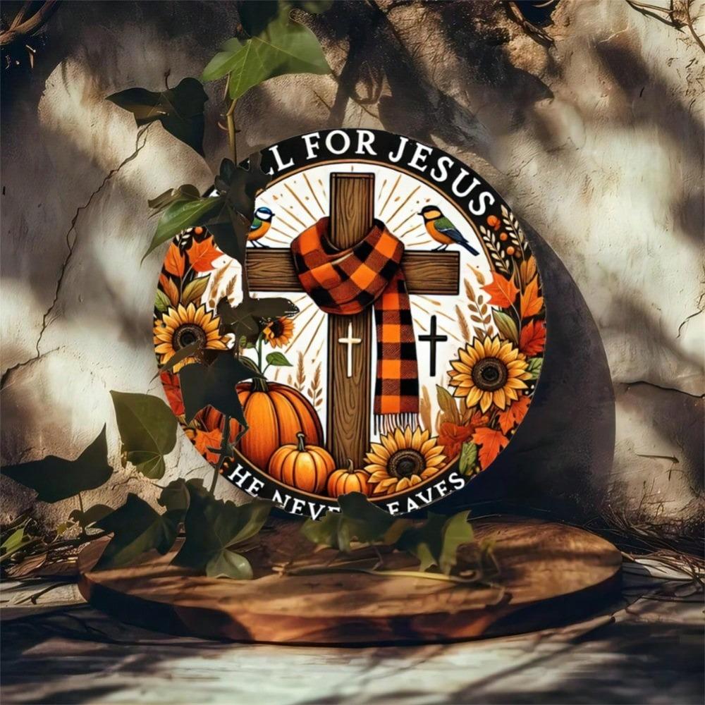 Ernte Jesus Metall Wandkunst Rundes Eisen Schild Kreuz Herbstschal Heimdekor