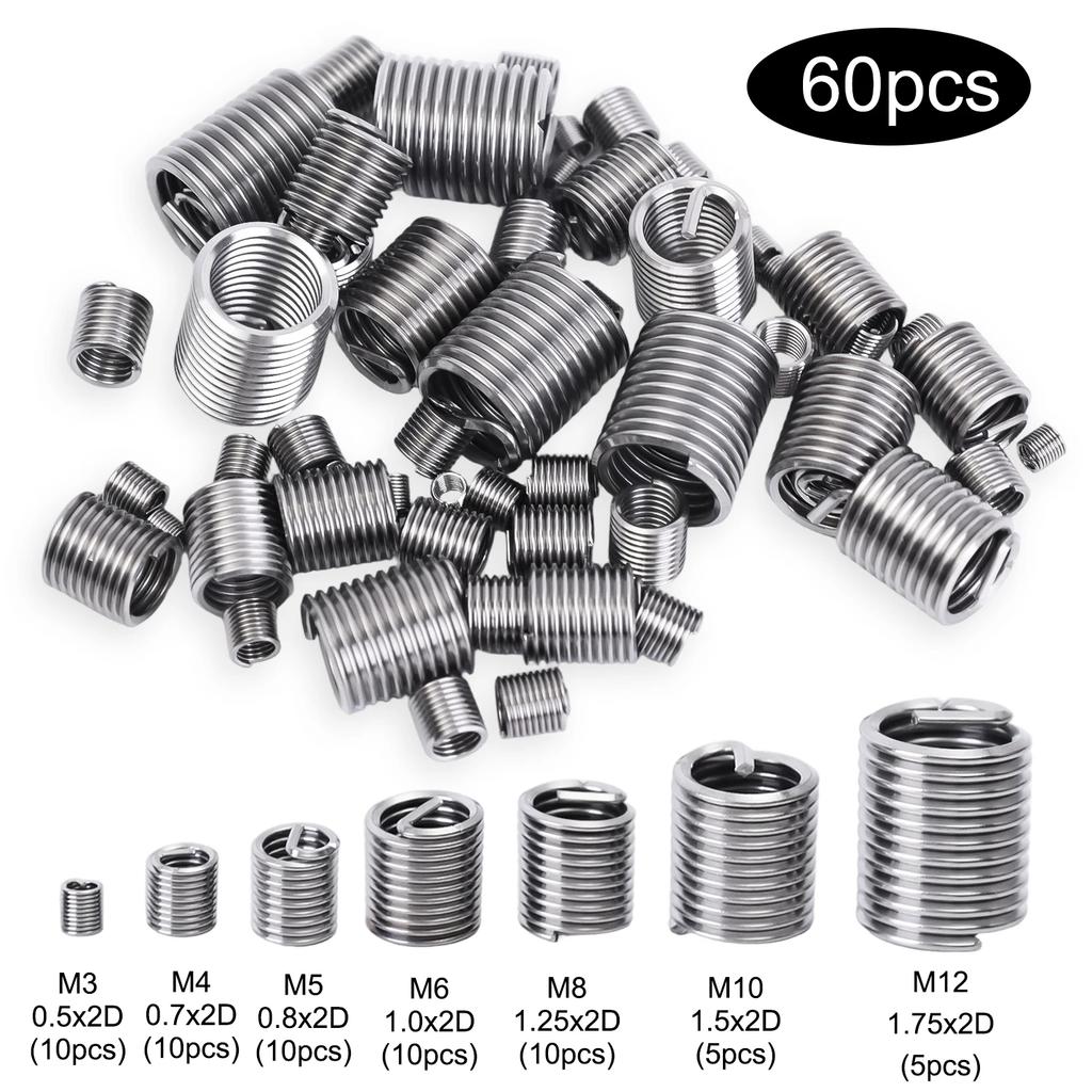 M3-M12 Wire Thread Insert Stainless Steel Spiral Wire Screw Sleeve Thread Repair for DIY Hardware Repair Tools Easy Install