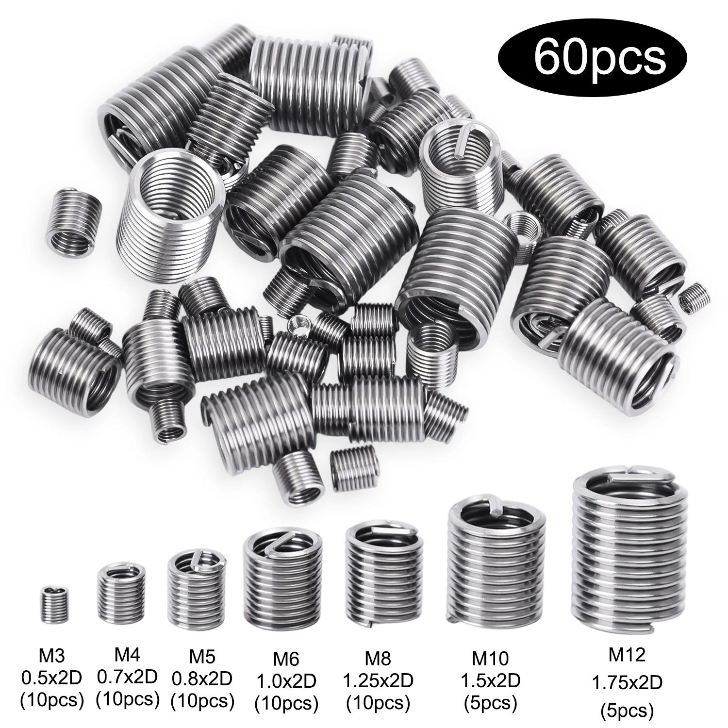 M3-M12 Wire Thread Insert Stainless Steel Spiral Wire Screw Sleeve Thread Repair for DIY Hardware Repair Tools Easy Install 60PCS-1set