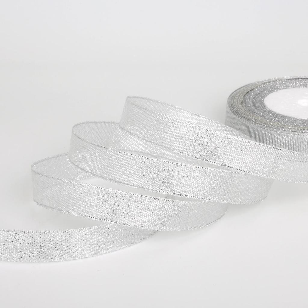 22m Złota i Srebrna Brokatowa Satynowa Wstążka do DIY Ciasta, Pakowania Prezentów Urodzinowych i Dekoracji