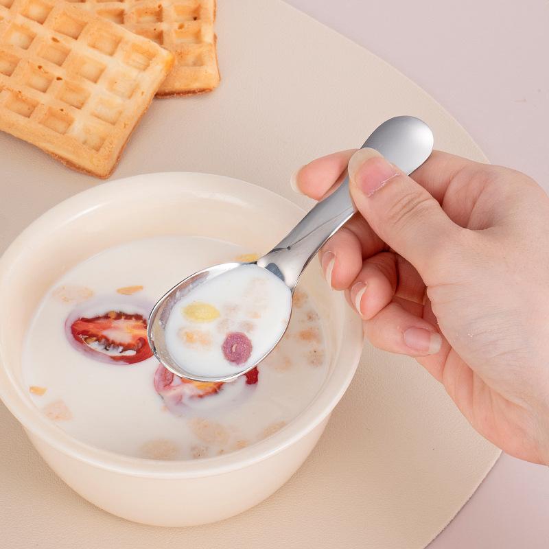 316 Stainless Steel Spoon Chinese Flat Bottom Spoon Short Handle Children's Spoon Eating Spoon Baby Supplementary Food Dessert Spoon
