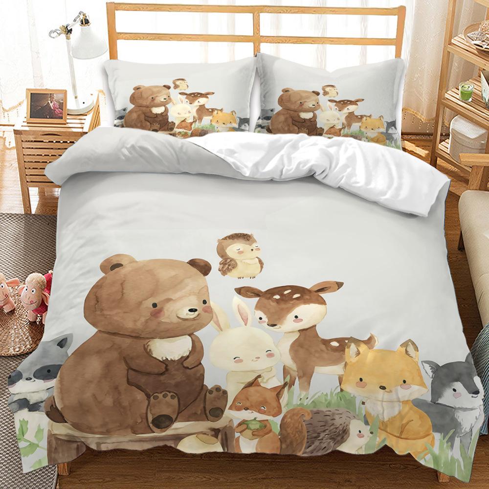 Three-Piece Cartoon Animal Panda Sloth Quilt Cover Digital Printing Bedding