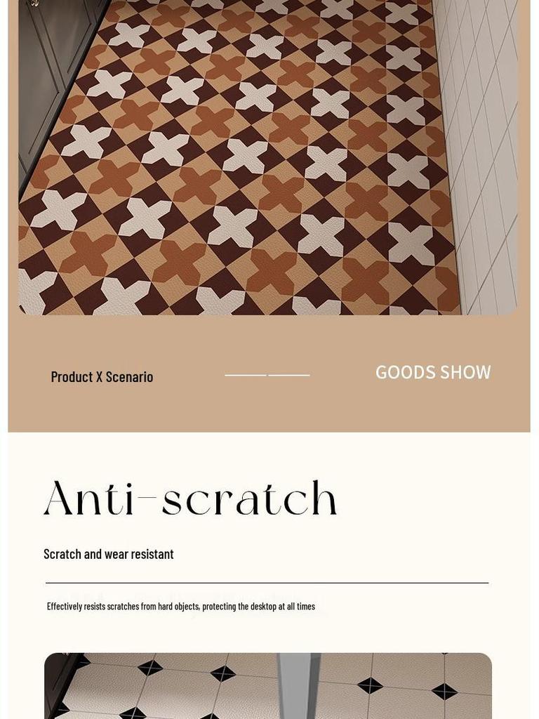 Nordic Style Waterproof Oil-Proof Leather Kitchen Rug - Full Coverage, Easy-Clean, Rectangular Patterned Mat