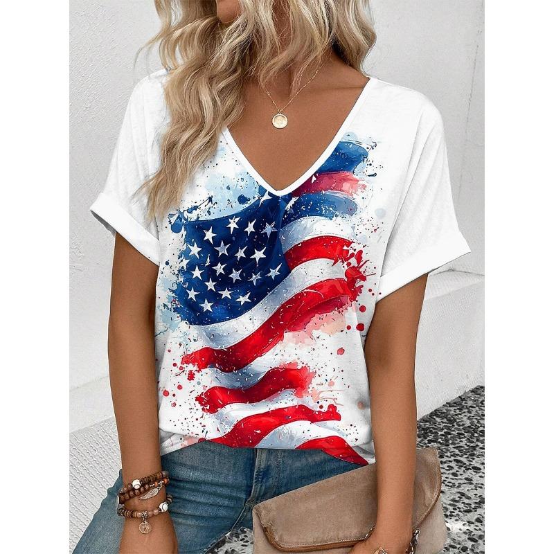 Fashionable Women's V-neck Casual Short Sleeved T-shirt,Rretro Sports Style Casual Sportswear