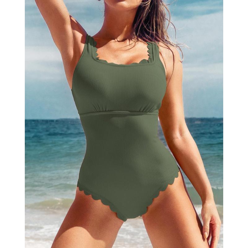 Women Sexy Solid Color High Waist Backless One Piece Lace Swimsuit