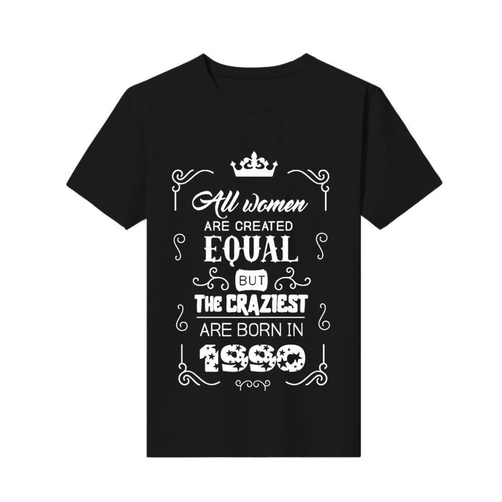 

t-shirt o-neck print 30th birthday craziest are born in 1990 Cotton Top mens custom made short-sleeved Fashion XS чорний