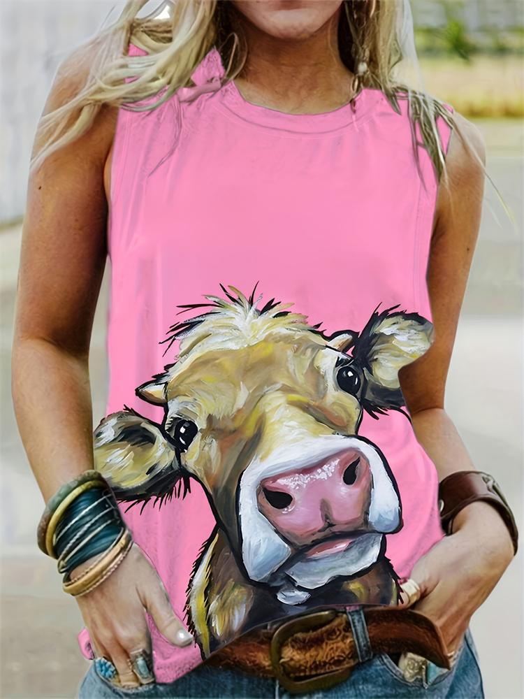 Top na ramiączkach w stylu vintage Etniczny nadruk 3D Damski casualowy letni podkoszulek z okrągłym dekoltem Odkryte ramiona Y2k Bezrękawnik Damski Top Odzież