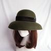 Autumn And Winter Women'S French Elegant Retro Army Green Woolen Felt Top Hat British Hepburn Bell Bucket Hat Basin Hat