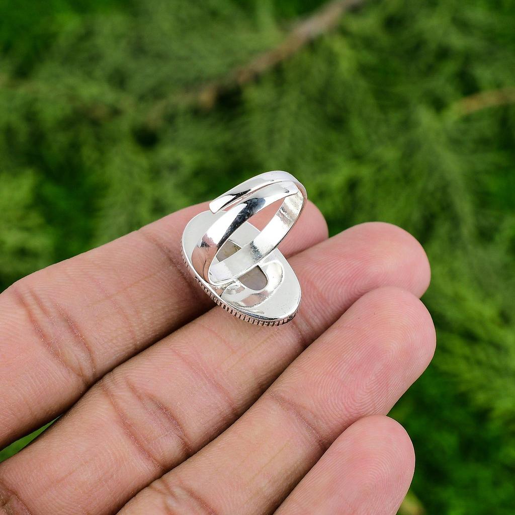 Mothers day Deal 925 Silver Rainbow Moonstone Stone Statement Handmade Boho Ring