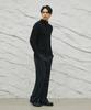 SIGNATURE Wool-Like No-Tuck Wide Fit Slacks [Navy Stripe]