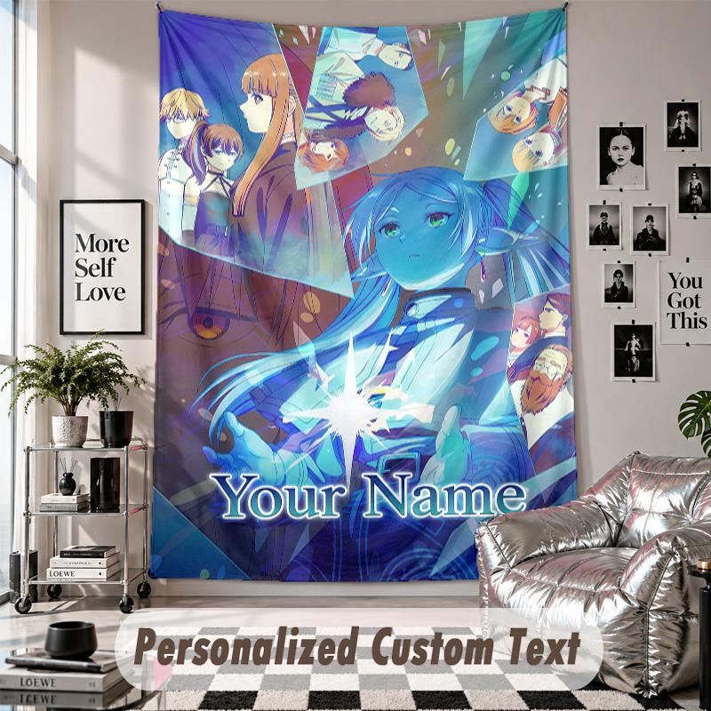 Custom Tapestry Wall Hanging, Frieren Beyond Journey's End Personalized Name Text Home Wall Decor