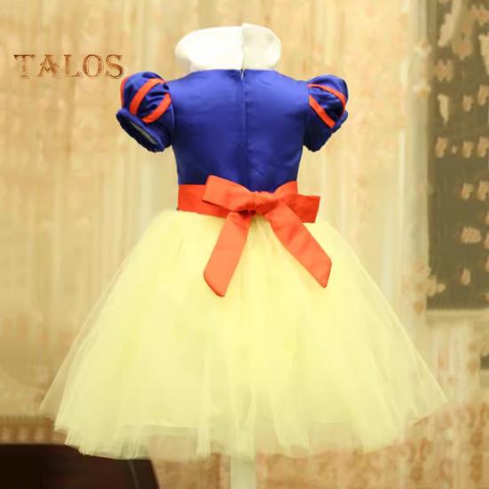 Halloween Cosplay Children Dress Princess Style Short Sleeves Lace-up Strap A-line Cake Hem Bow Decor Stage Show Performance Costume