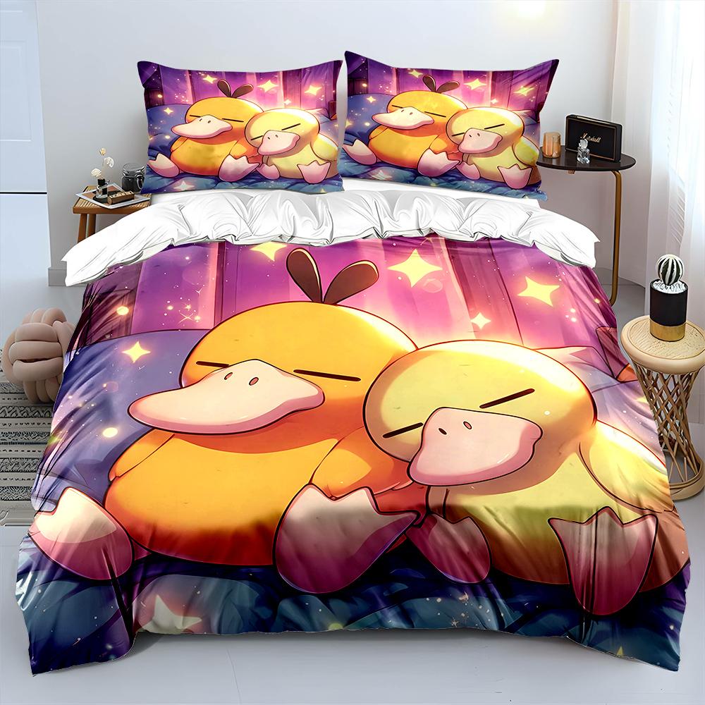 

Modern Trendy Japanese Anime Pokemon Psyduck Printed 1 2 Pillowcases Adult and Children Luxury Quilt Comforter (quilt)-EU Single(135*200cm)3pcs