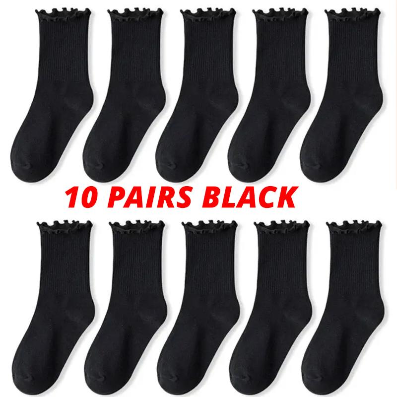 5/10/20 Pairs /Lot Socks for Women Ruffle Middle Tube Ankle Short Breathable Black White Set Spring Autumn