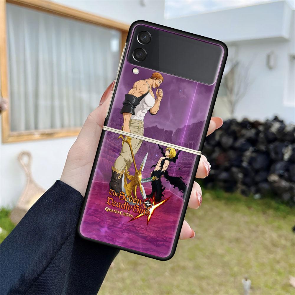 

Чехол для Samsung Galaxy Z Flip 3 5G, черный жесткий роскошный чехол для телефона ZFlip, предотвращающий падение, модный чехол для ПК, чехол «Семь смертных грехов» Samsung Z Flip 3 5G